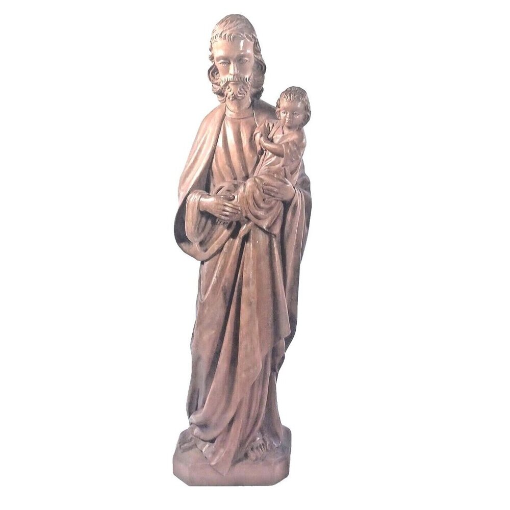 Vtg 16.25" Anri ? St. Joseph Baby Jesus Hand Carved Wood Sculpture Italy Statue